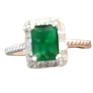 Silvertone and Green Gemstone Ring